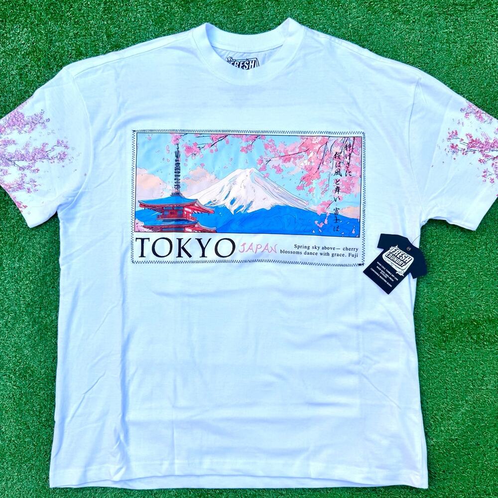 Fresh Laundry Tokyo Japan White Cherry Blossom Shirt New With Tag Oversized Fit